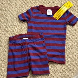 NWT Hanna Andersson Tonal Bold Stripe PJ Set 2T Shorts Purple Red